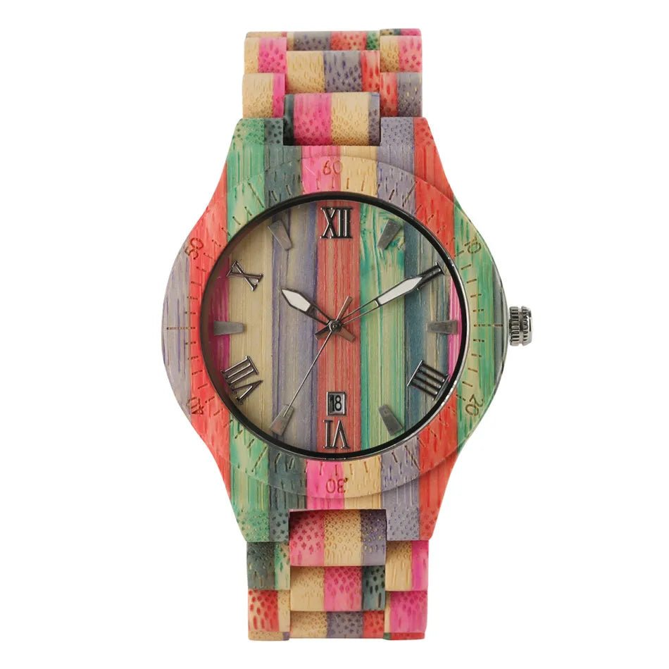 Natural Bamboo Wooden Couple Watches – Eco - Friendly Quartz Timepiece with Multicolored Bracelet – His & Her Matching Set - SMARTMARTNZ