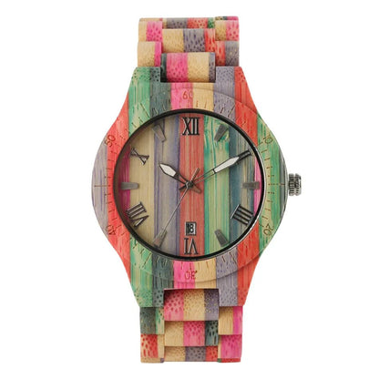 Natural Bamboo Wooden Couple Watches – Eco - Friendly Quartz Timepiece with Multicolored Bracelet – His & Her Matching Set - SMARTMARTNZ