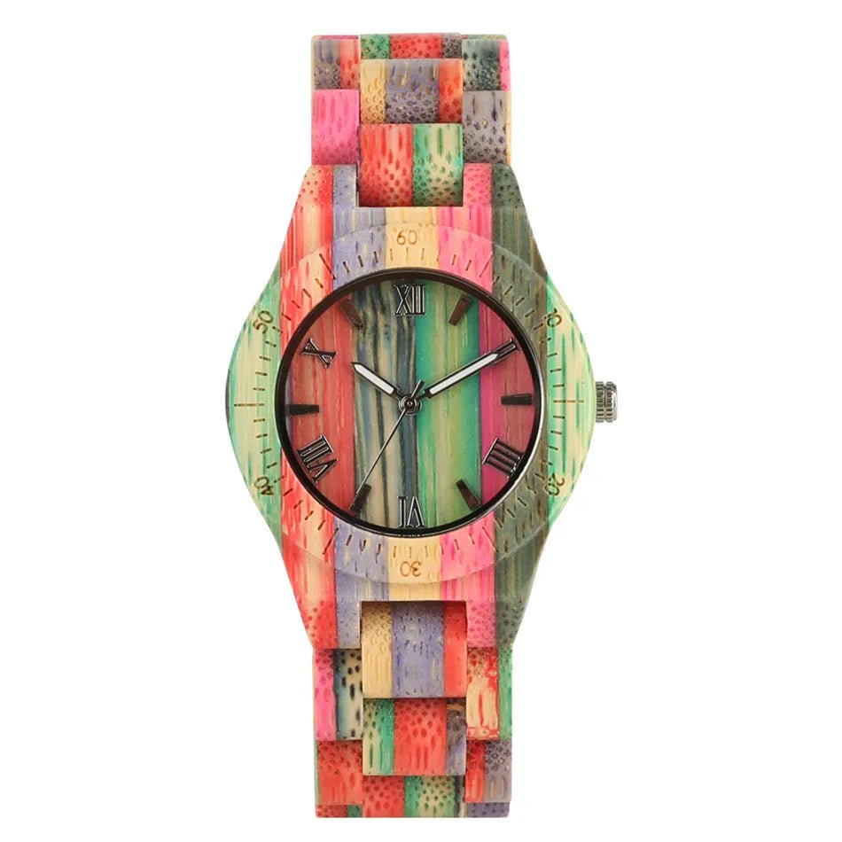 Natural Bamboo Wooden Couple Watches – Eco - Friendly Quartz Timepiece with Multicolored Bracelet – His & Her Matching Set - SMARTMARTNZ