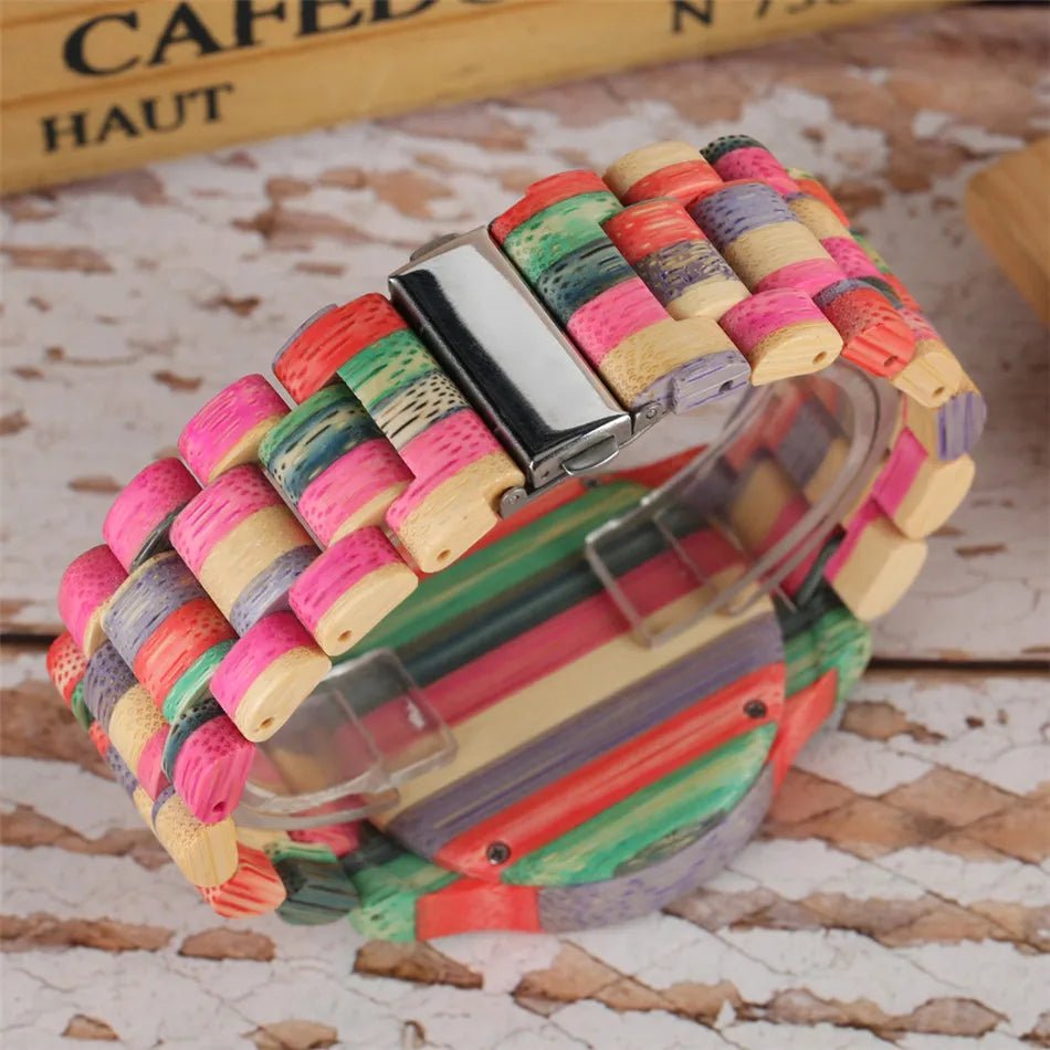Natural Bamboo Wooden Couple Watches – Eco - Friendly Quartz Timepiece with Multicolored Bracelet – His & Her Matching Set - SMARTMARTNZ