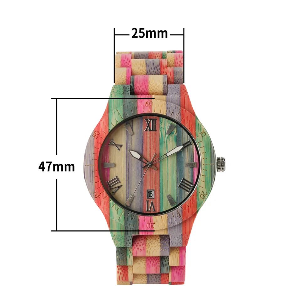 Natural Bamboo Wooden Couple Watches – Eco - Friendly Quartz Timepiece with Multicolored Bracelet – His & Her Matching Set - SMARTMARTNZ
