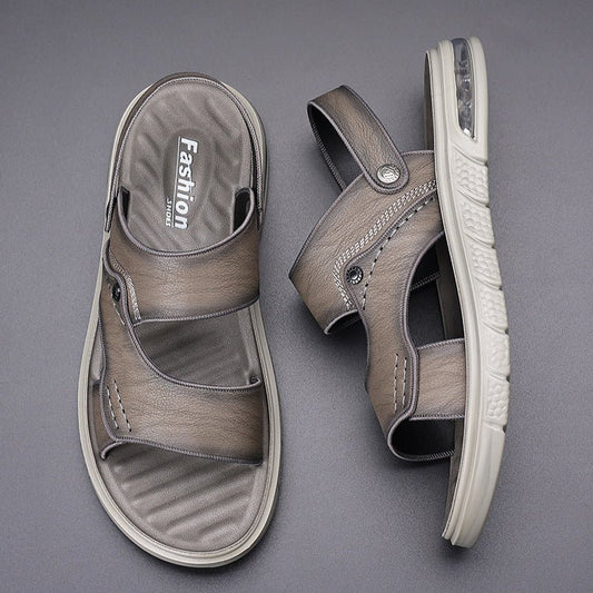 New Leather Beach Sandals for Men – Anti - Slip & Supportive Ideal for Mature Feet | Double Sole Cushioning | Summer Ready - SMARTMARTNZ
