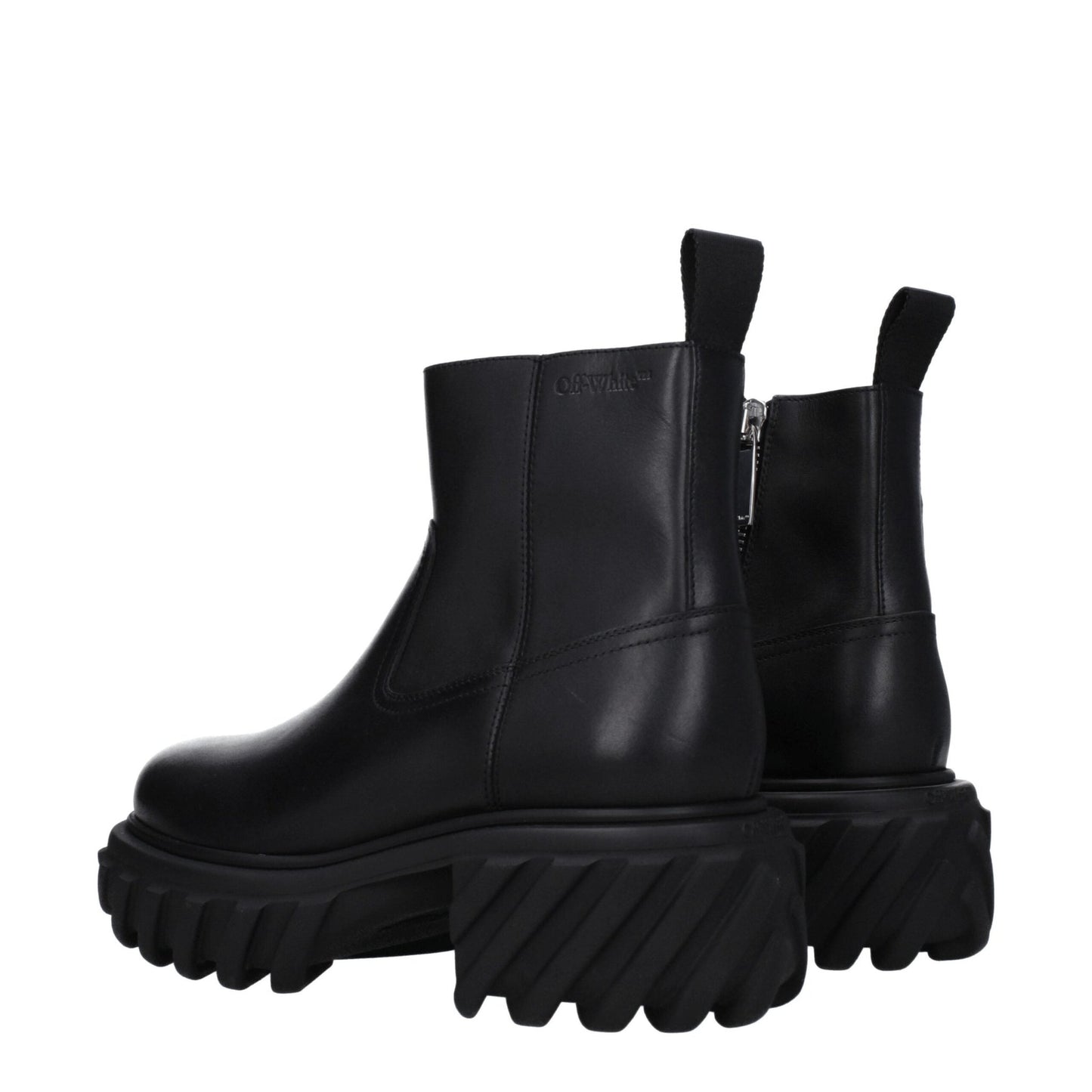 Off - White Black Leather Ankle Boots - SMARTMARTNZ
