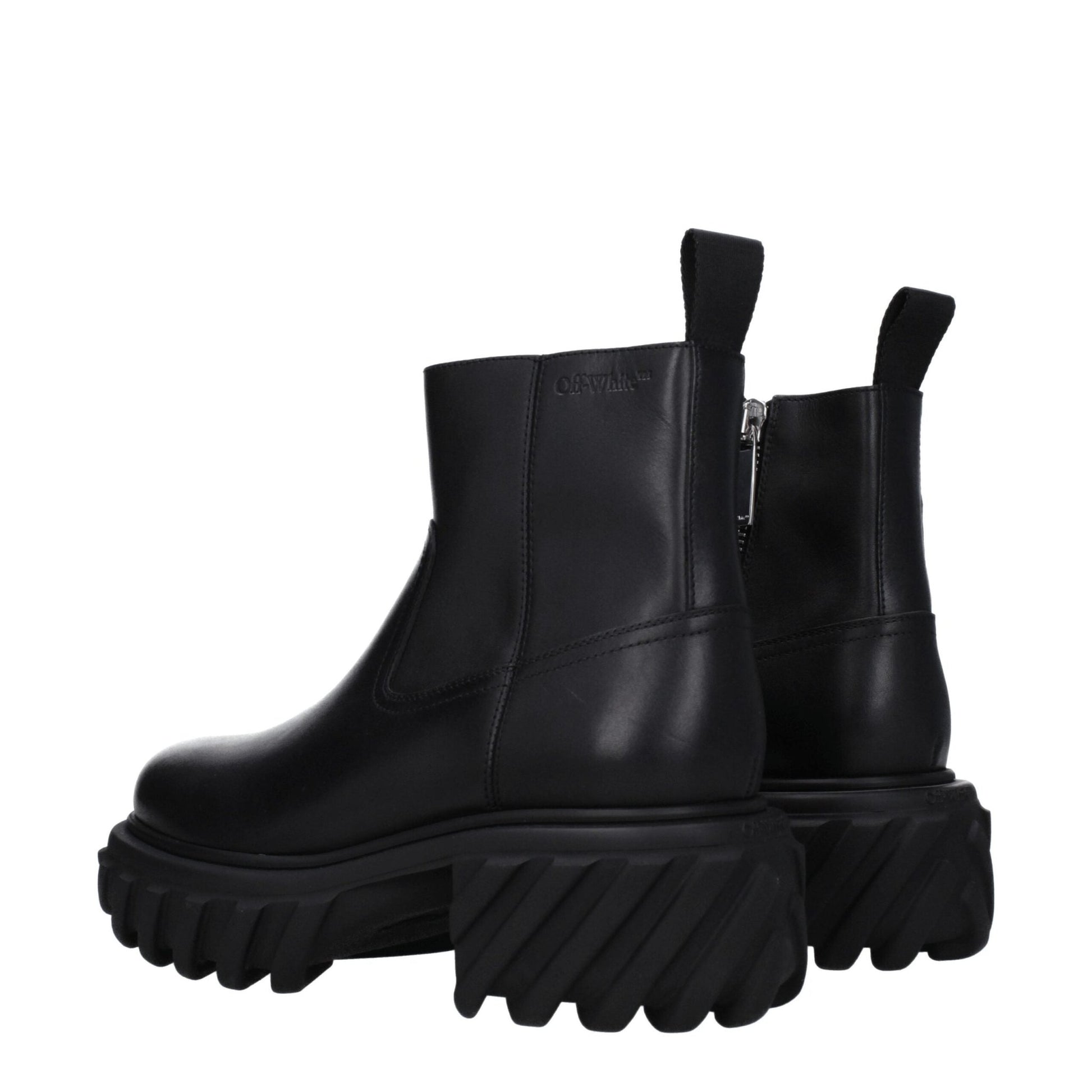 Off - White Black Leather Ankle Boots - SMARTMARTNZ