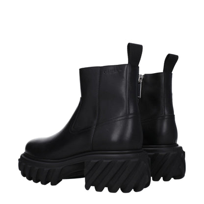 Off - White Black Leather Ankle Boots - SMARTMARTNZ