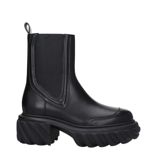 Off - White Black Leather Ankle Boots - SMARTMARTNZ