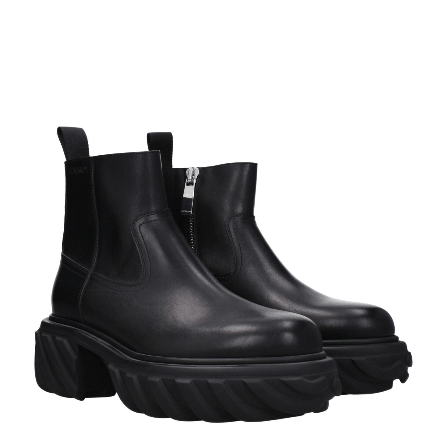Off - White Black Leather Ankle Boots - SMARTMARTNZ