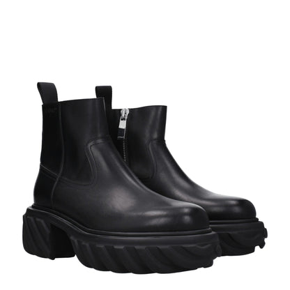 Off - White Black Leather Ankle Boots - SMARTMARTNZ