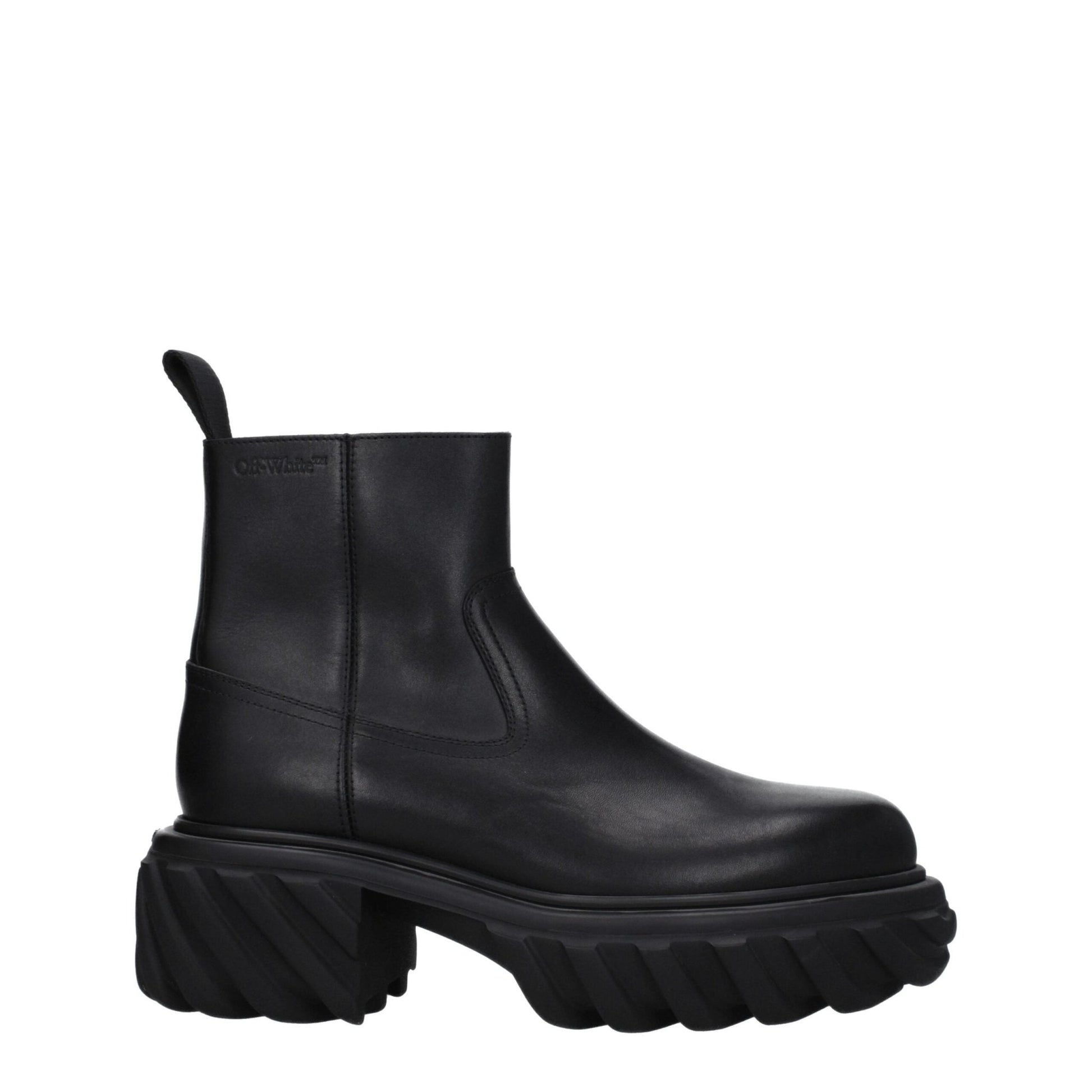 Off - White Black Leather Ankle Boots - SMARTMARTNZ
