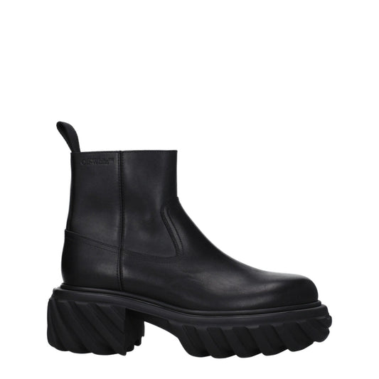 Off - White Black Leather Ankle Boots - SMARTMARTNZ