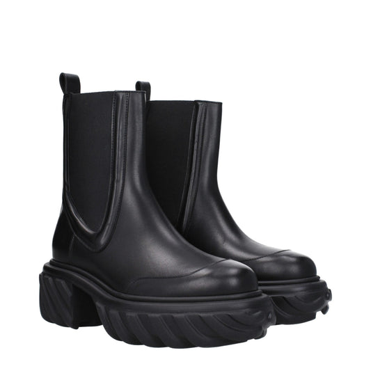 Off - White Black Leather Ankle Boots - SMARTMARTNZ