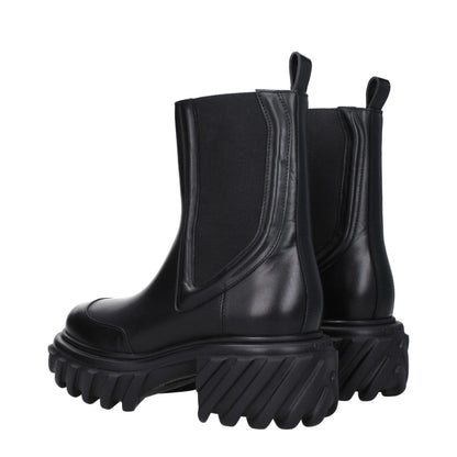 Off - White Black Leather Ankle Boots - SMARTMARTNZ