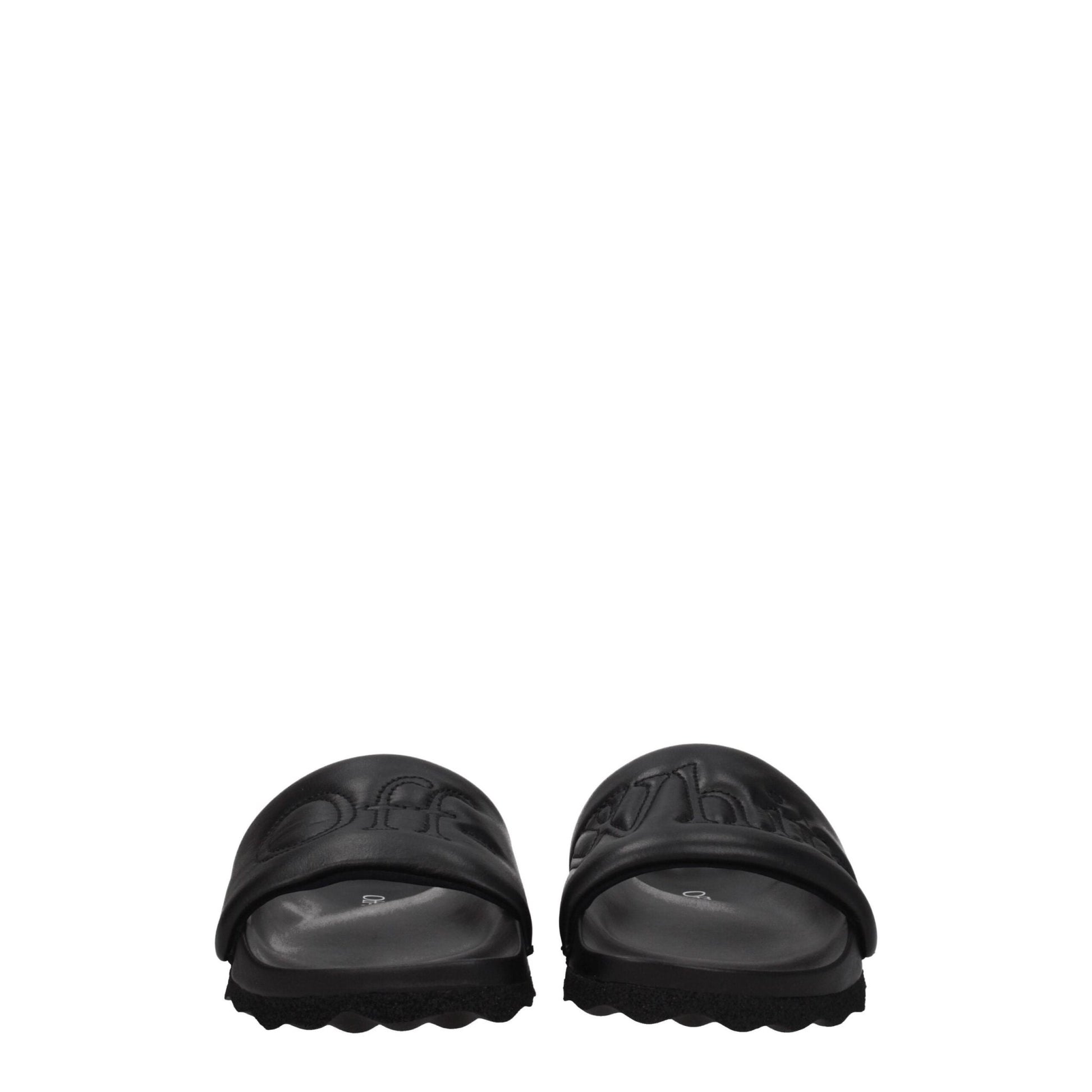 Off - White Black Leather Slippers Sandals - SMARTMARTNZ