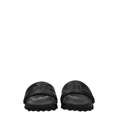 Off - White Black Leather Slippers Sandals - SMARTMARTNZ