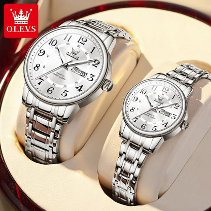 OLEVS 2891 High - Quality Couple Watches – Digital Dial Stainless Steel Quartz Wristwatches for Men & Women - SMARTMARTNZ