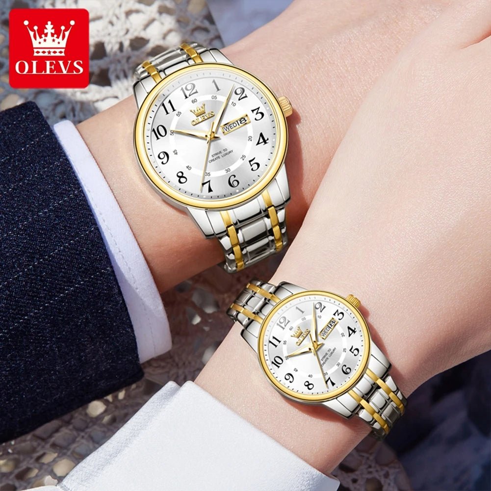 OLEVS 2891 High - Quality Couple Watches – Digital Dial Stainless Steel Quartz Wristwatches for Men & Women - SMARTMARTNZ