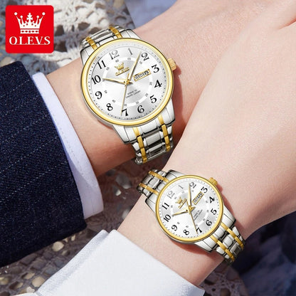 OLEVS 2891 High - Quality Couple Watches – Digital Dial Stainless Steel Quartz Wristwatches for Men & Women - SMARTMARTNZ