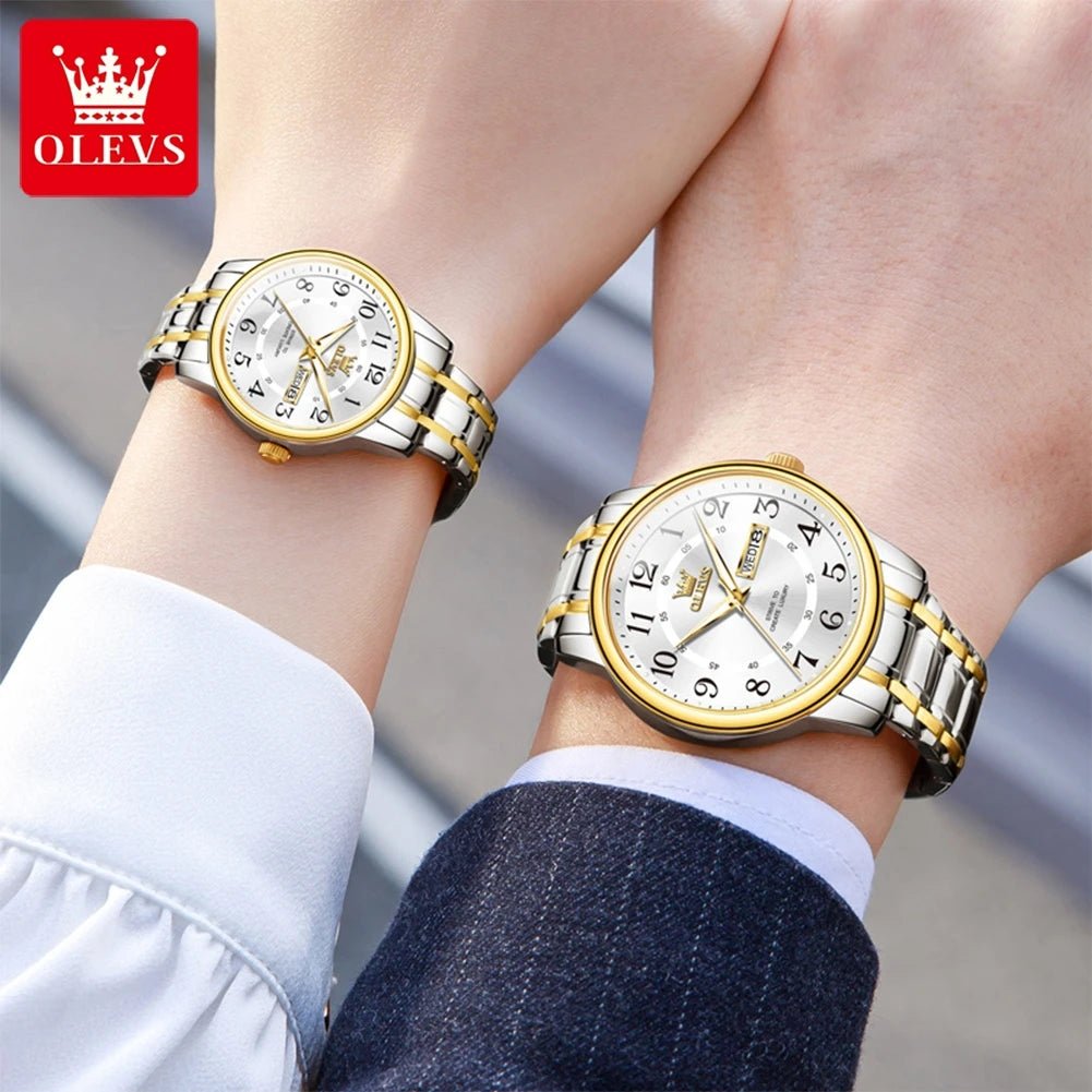 OLEVS 2891 High - Quality Couple Watches – Digital Dial Stainless Steel Quartz Wristwatches for Men & Women - SMARTMARTNZ