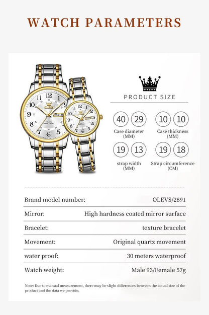 OLEVS 2891 High - Quality Couple Watches – Digital Dial Stainless Steel Quartz Wristwatches for Men & Women - SMARTMARTNZ