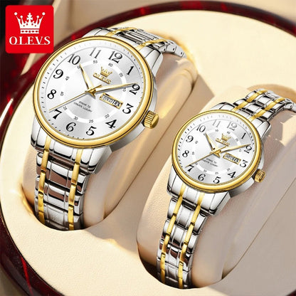 OLEVS 2891 High - Quality Couple Watches – Digital Dial Stainless Steel Quartz Wristwatches for Men & Women - SMARTMARTNZ
