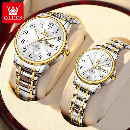 OLEVS 2891 High - Quality Couple Watches – Digital Dial Stainless Steel Quartz Wristwatches for Men & Women - SMARTMARTNZ
