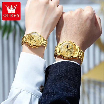 OLEVS Luxury Couple Quartz Watch Set – Waterproof, Luminous Dial, Day - Date Display – His & Her Gift Timepiece - SMARTMARTNZ