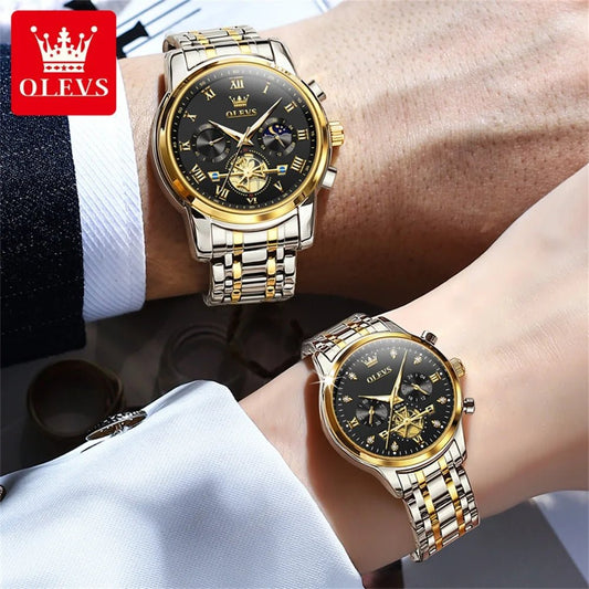 OLEVS Luxury Couple Quartz Watch Set – Waterproof, Luminous Dial, Day - Date Display – His & Her Gift Timepiece - SMARTMARTNZ