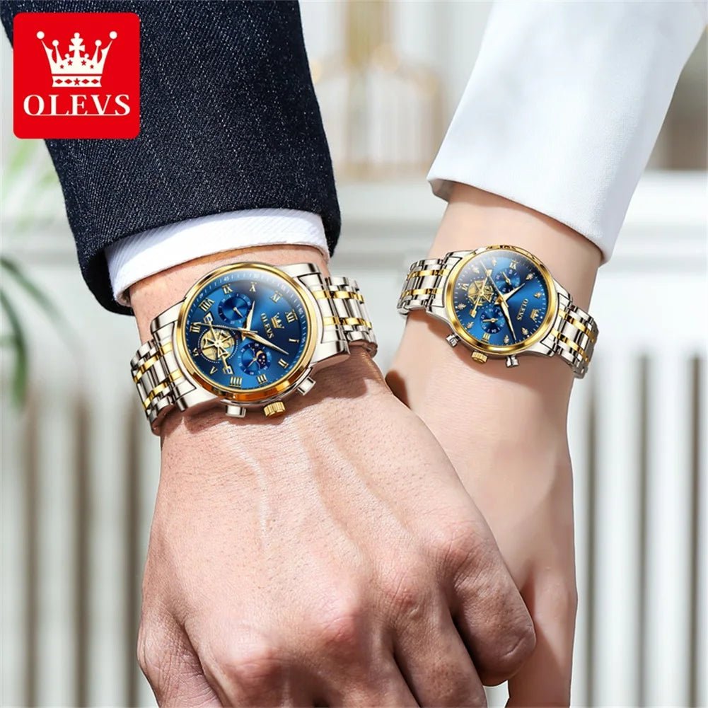 OLEVS Luxury Couple Quartz Watch Set – Waterproof, Luminous Dial, Day - Date Display – His & Her Gift Timepiece - SMARTMARTNZ