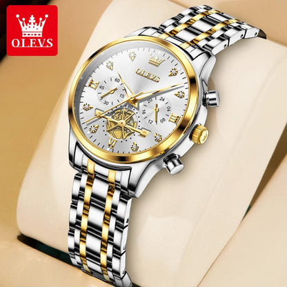 OLEVS Luxury Couple Quartz Watch Set – Waterproof, Luminous Dial, Day - Date Display – His & Her Gift Timepiece - SMARTMARTNZ