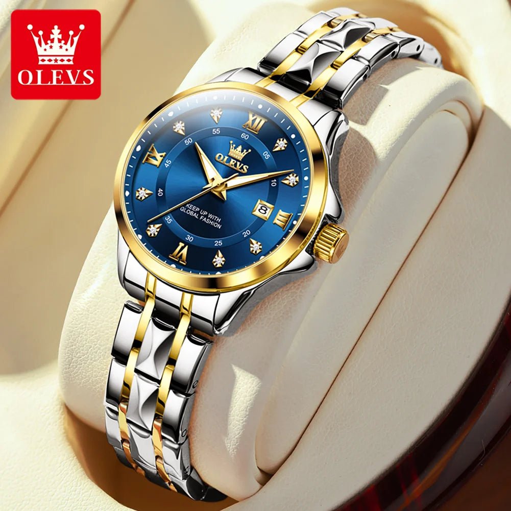 OLEVS Luxury Gold Couple Watch Set – Dual Calendar Stainless Steel Quartz Watches for Men & Women – Waterproof & Luminous Design - SMARTMARTNZ