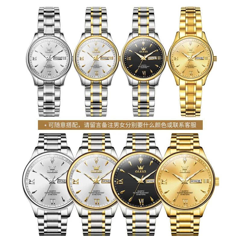 OLEVS Top Brand Couple Watch – Waterproof Quartz Watches with Luminous Dial & Calendar Display for Men and Women - SMARTMARTNZ