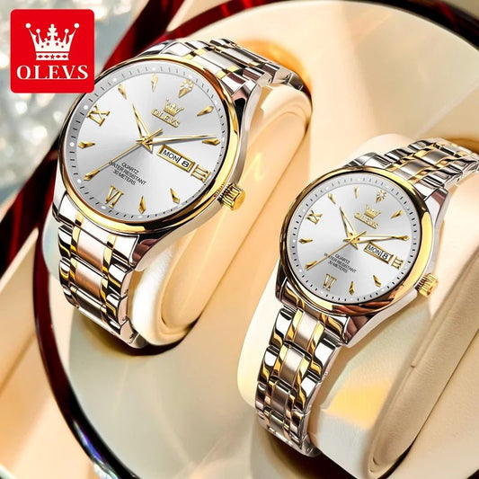 OLEVS Top Brand Couple Watch – Waterproof Quartz Watches with Luminous Dial & Calendar Display for Men and Women - SMARTMARTNZ