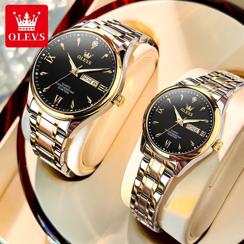 OLEVS Top Brand Couple Watch – Waterproof Quartz Watches with Luminous Dial & Calendar Display for Men and Women - SMARTMARTNZ