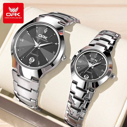 OPK 8105 Classic Couple Watch Set – Waterproof Quartz Watches with Glow Dial, Date & Week Display for Men and Women - SMARTMARTNZ