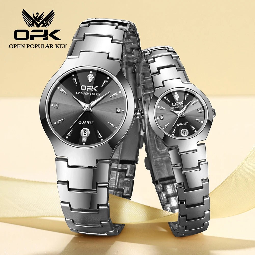 OPK 8105 Classic Couple Watch Set – Waterproof Quartz Watches with Glow Dial, Date & Week Display for Men and Women - SMARTMARTNZ