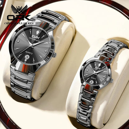 OPK 8105 Classic Couple Watch Set – Waterproof Quartz Watches with Glow Dial, Date & Week Display for Men and Women - SMARTMARTNZ