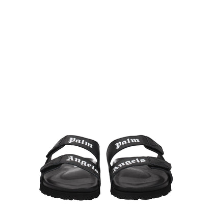 Palm Angels Black Leather Slippers Sandals - SMARTMARTNZ