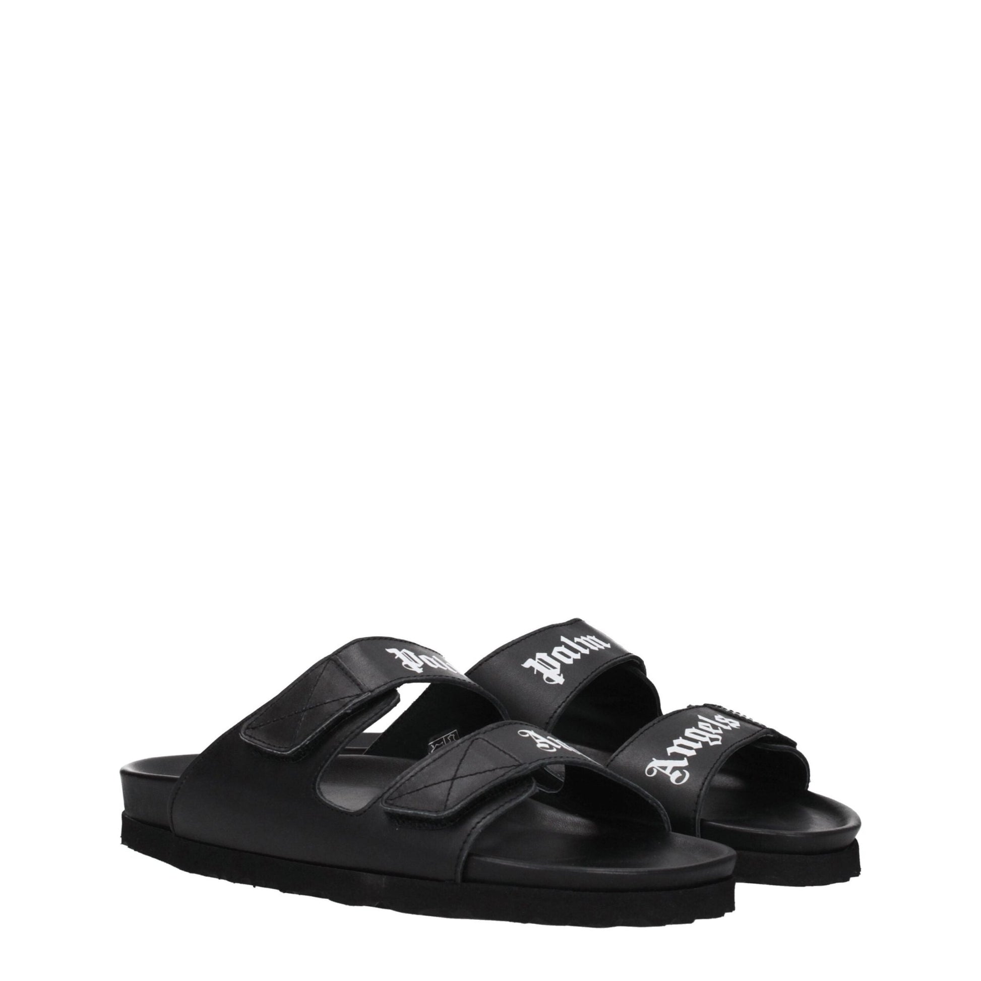 Palm Angels Black Leather Slippers Sandals - SMARTMARTNZ