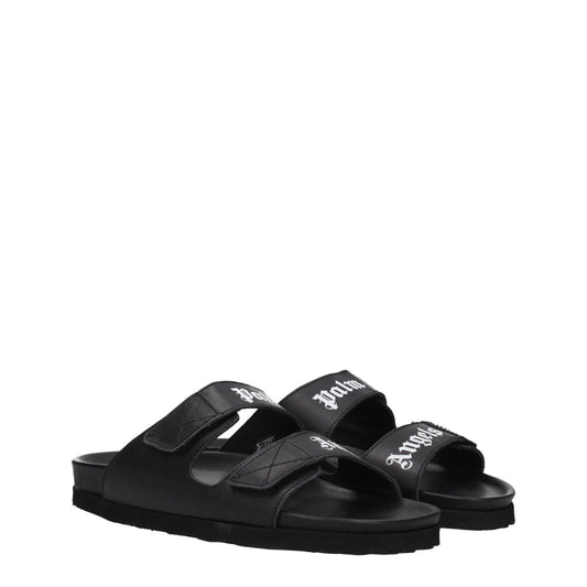 Palm Angels Black Leather Slippers Sandals - SMARTMARTNZ