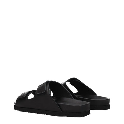 Palm Angels Black Leather Slippers Sandals - SMARTMARTNZ