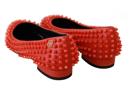 Philipp Plein Orange Leather Ballerina WHAT I DO Flats Shoes - SMARTMARTNZ