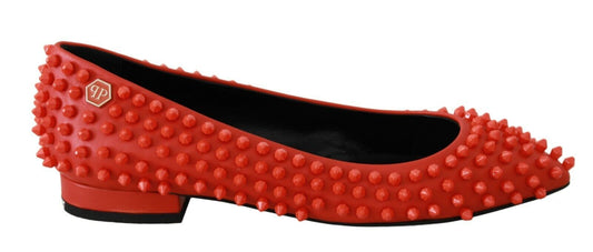 Philipp Plein Orange Leather Ballerina WHAT I DO Flats Shoes - SMARTMARTNZ