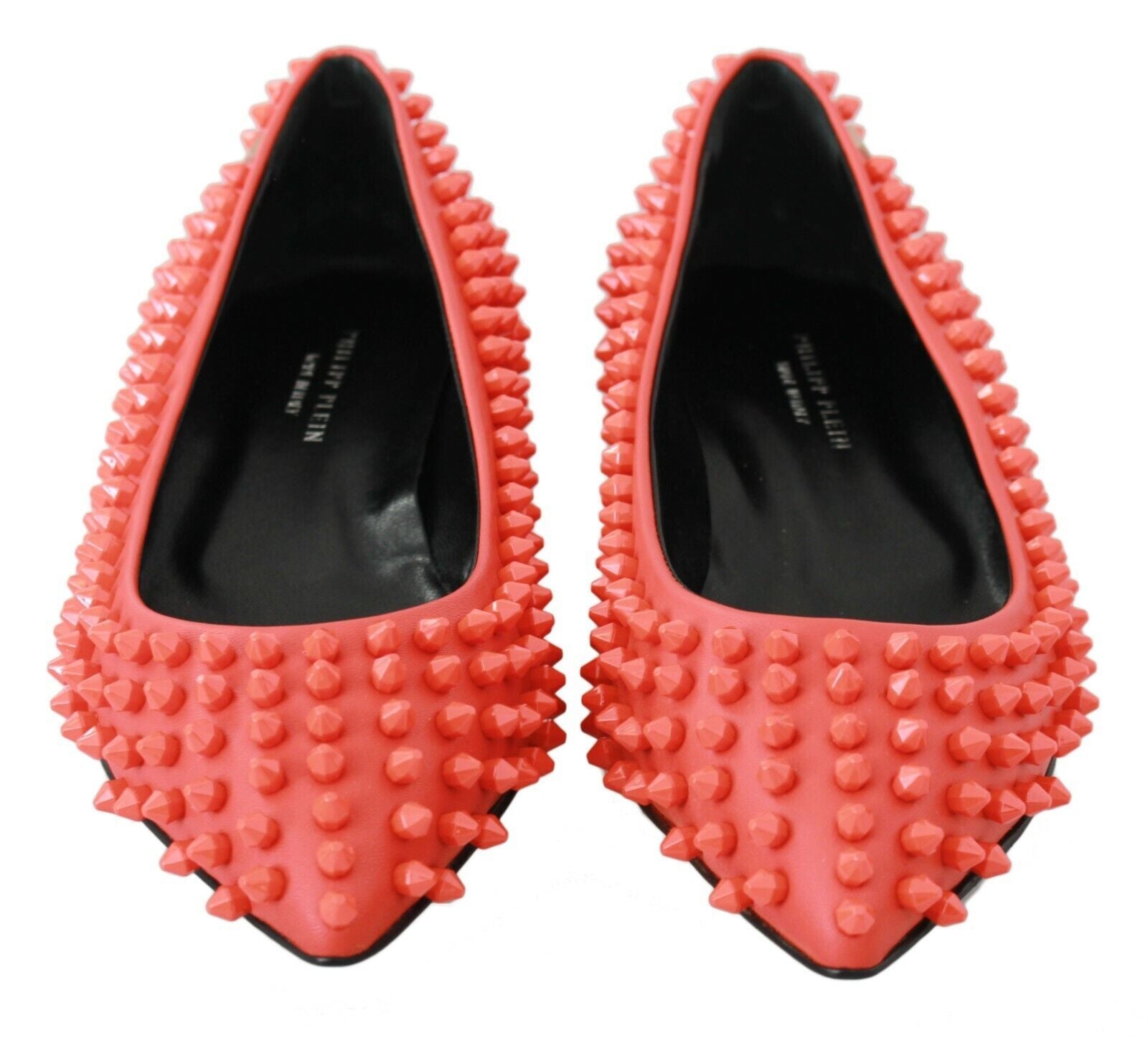 Philipp Plein Orange Leather Ballerina WHAT I DO Flats Shoes - SMARTMARTNZ