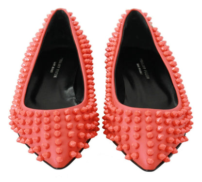 Philipp Plein Orange Leather Ballerina WHAT I DO Flats Shoes - SMARTMARTNZ