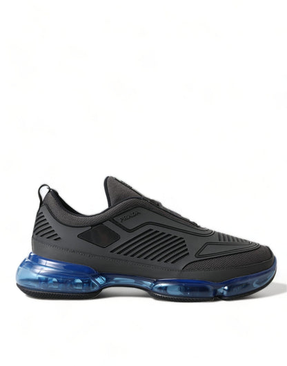 Prada Black Blue Rubber Knit Slip On Low Top Sneakers Shoes - SMARTMARTNZ