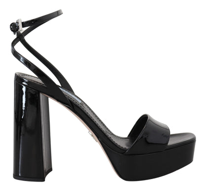 Prada Black Patent Sandals Ankle Strap Heels Leather - SMARTMARTNZ