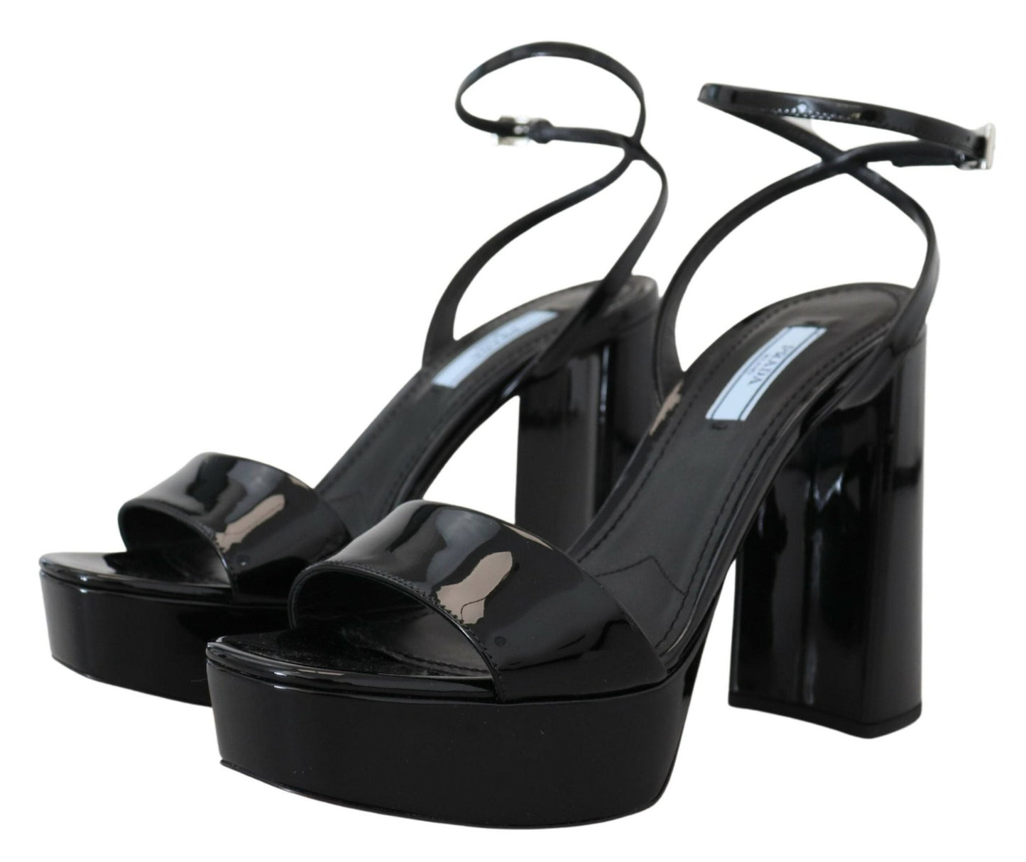 Prada Black Patent Sandals Ankle Strap Heels Leather - SMARTMARTNZ