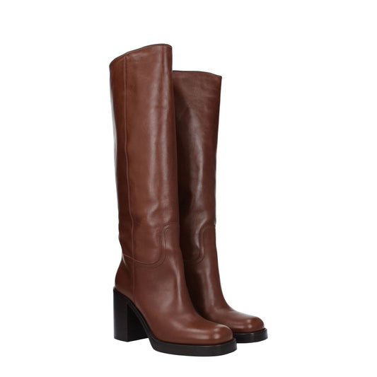 Prada Brown Leather High Heel Boots - SMARTMARTNZ