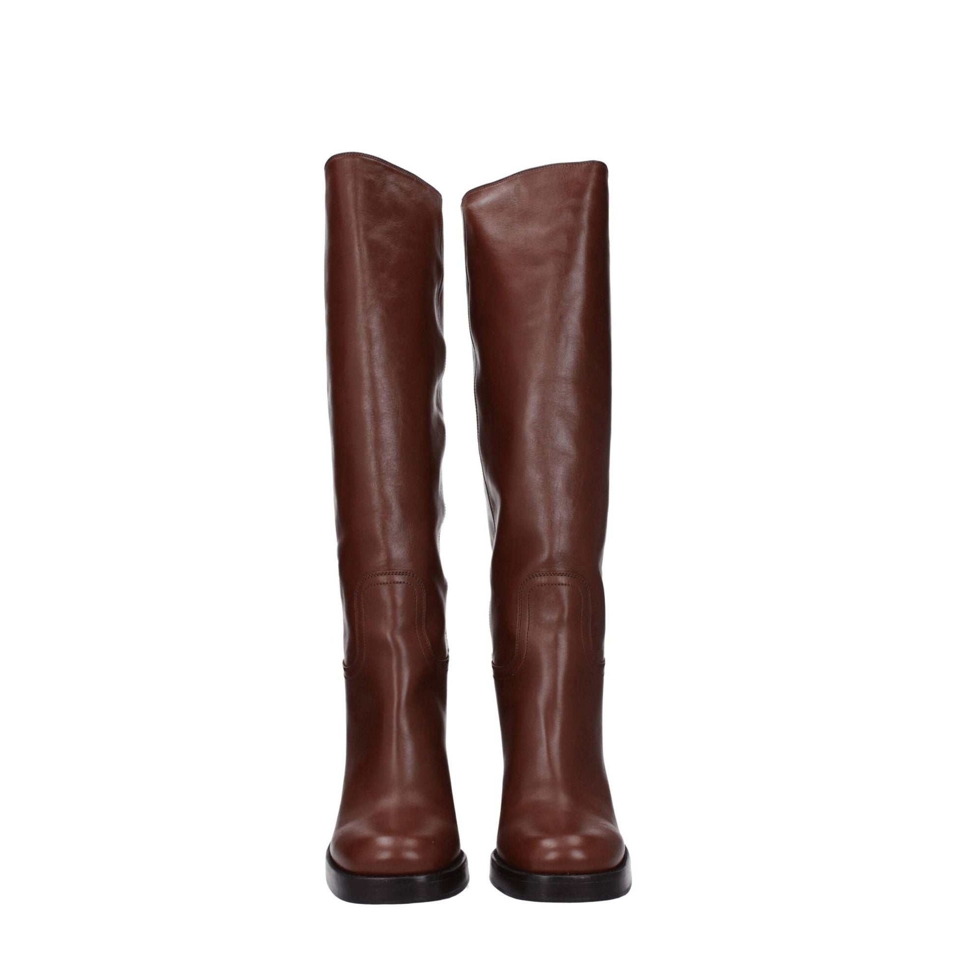 Prada Brown Leather High Heel Boots - SMARTMARTNZ