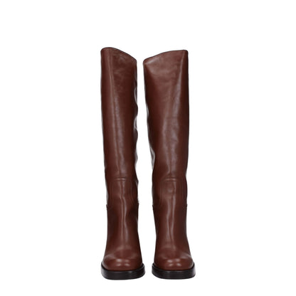 Prada Brown Leather High Heel Boots - SMARTMARTNZ